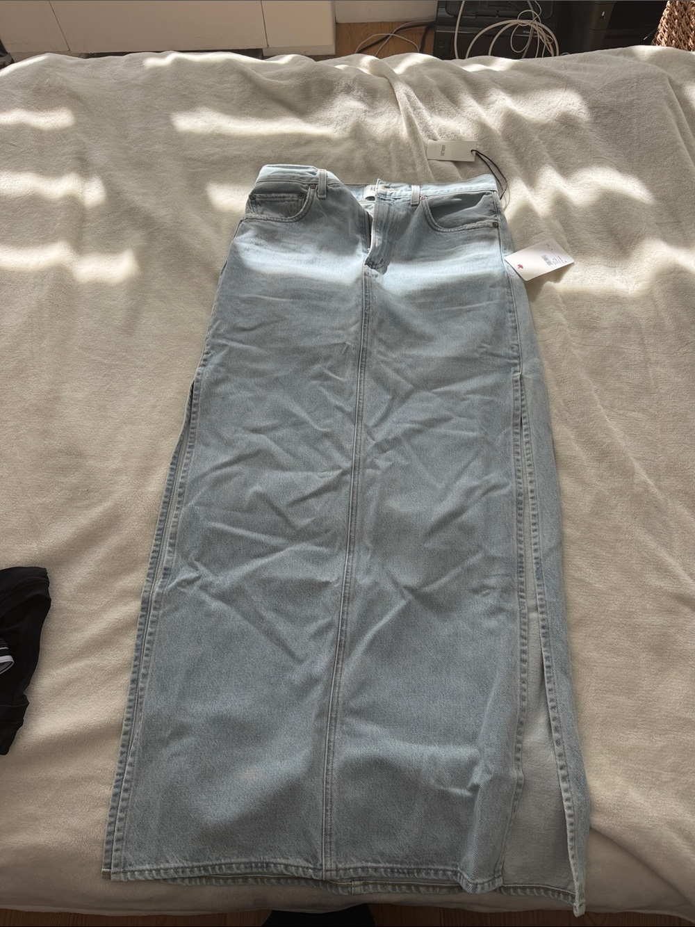 Agolde Light Blue Denim Maxi Skirt with Side Slit